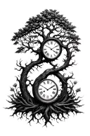 Tree Of Life and analog clocks tattoo design idea