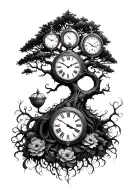 Tree Of Life and analog clocks tattoo design idea