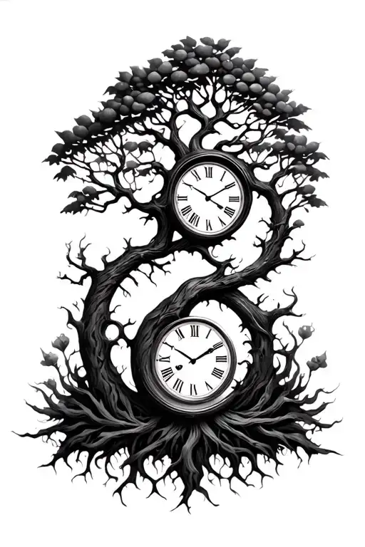 Tree Of Life and analog clocks tattoo design idea