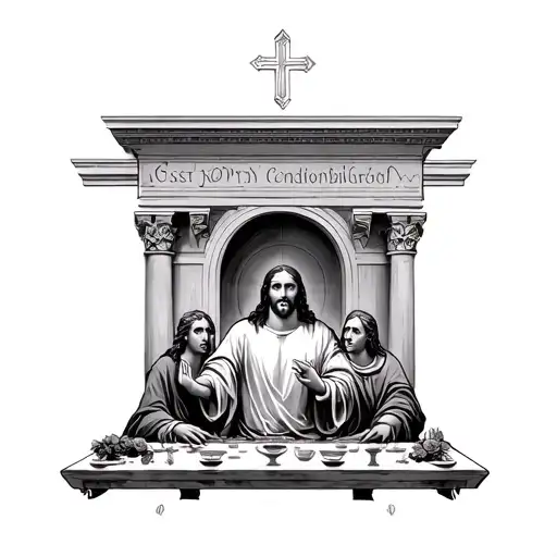 the last supper table and creation of adam hands tattoo design idea