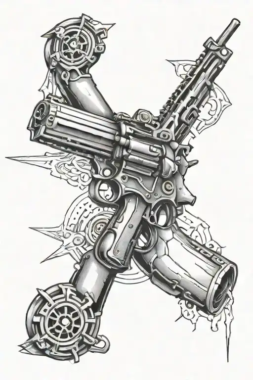 cyber sigilism long gun tattoo design idea