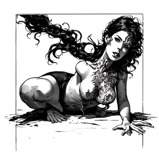 woman throat slit trying to crawl tattoo design idea