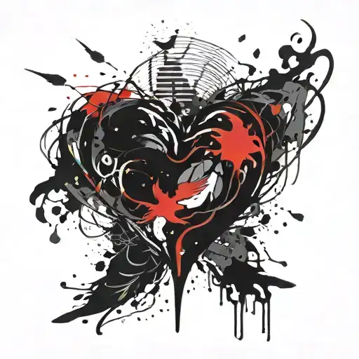 black heart IGNITED by fire and little bird flying away tattoo design idea