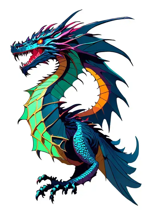 cyberpunk dragon flying tattoo design idea