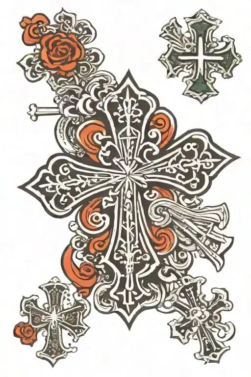 3 chrome hearts style crosses horizontally tattoo design idea