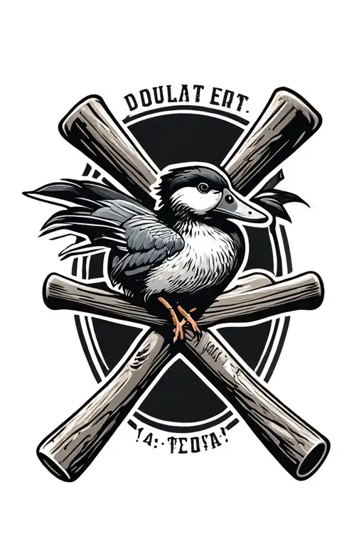 Cross and baseball bat duck hunting scene tattoo design idea