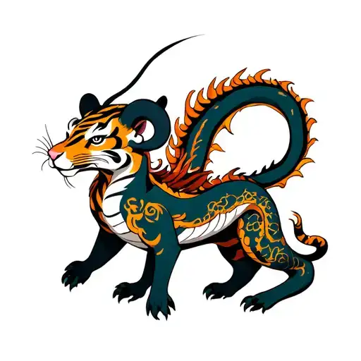 A dragon, rat, tiger and ram tattoo design idea
