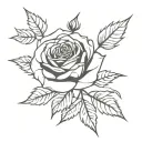 1 single rose with 1 to 2 leaves with thorns here and there. The full flower. tattoo design idea