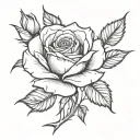 1 single rose with 1 to 2 leaves with thorns here and there. The full flower. tattoo design idea