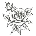 1 single rose with 1 to 2 leaves with thorns here and there. The full flower. tattoo design idea