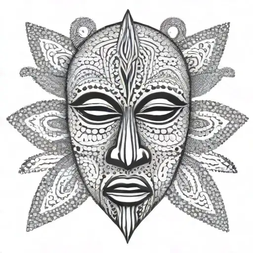 African tribal mask combined with Australian Aboriginal dot art tattoo design idea
