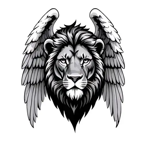 lion head and angel wing going to the shoulder blade tattoo design idea