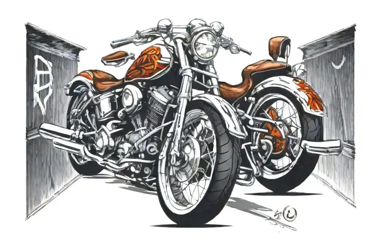 panhead chopper motorcycle david mann style tattoo design idea