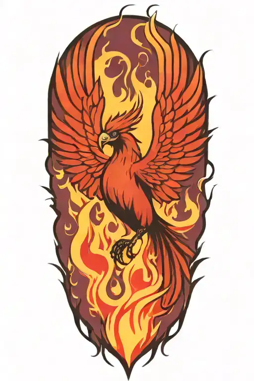 phoenix bird rising from the ashes surrounded by flames with no background tattoo design idea