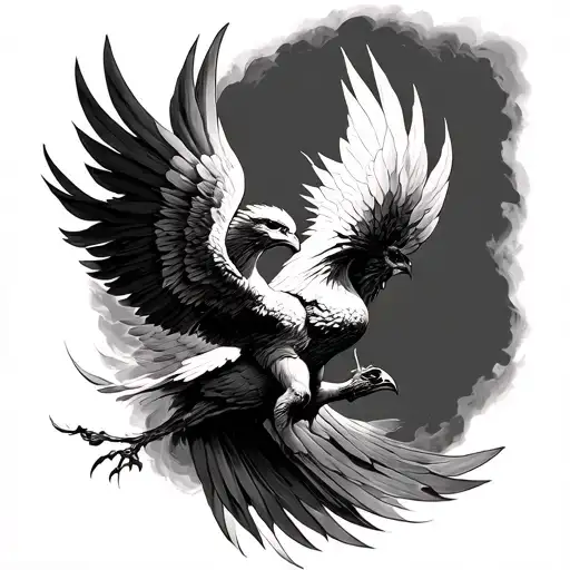 Create me a tattoo design representing the fall of Icarus and the rise of phoenix. realistic gothic design tattoo design idea