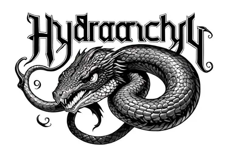 hydra snake with the word hydrarchy tattoo design idea