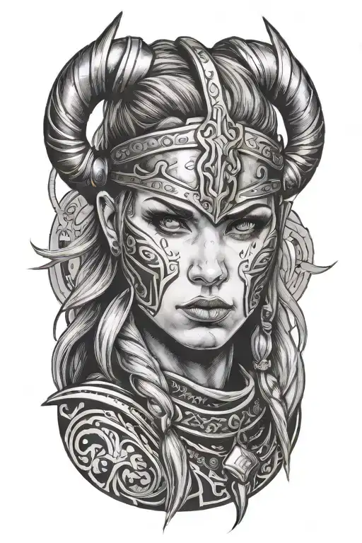 Sexy viking girl face tattoo design idea
