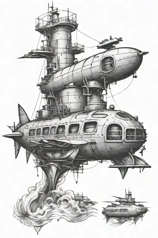 submarine navigating tattoo design idea