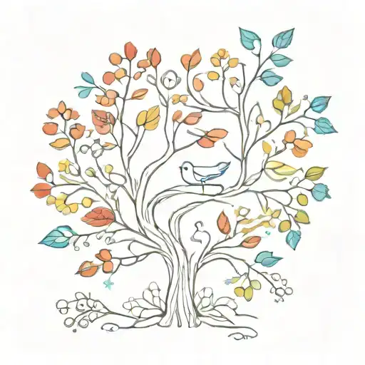 tree of life that has colourful flowers in the leaves and done in fine line tattoo style to go on the wrist tattoo design idea