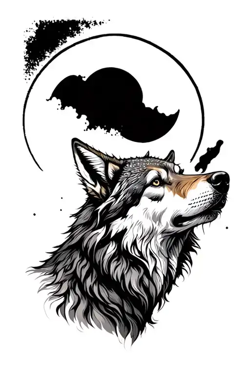 Wolf howling to the moon tattoo design idea