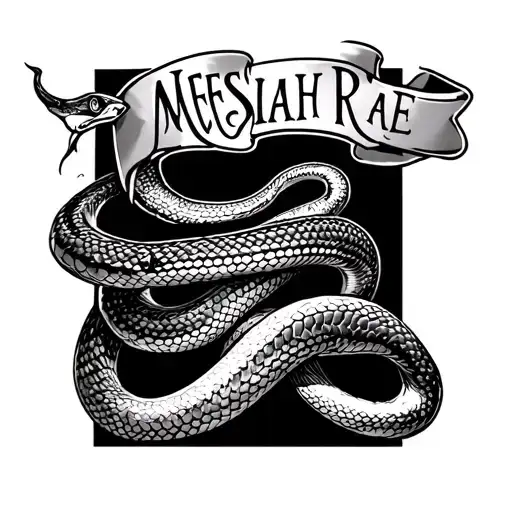 arm tattoo of the name Messiah Rae with a snake wrapped around bicep  tattoo design idea