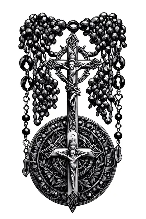 gothic rosary beads necklace tattoo design idea