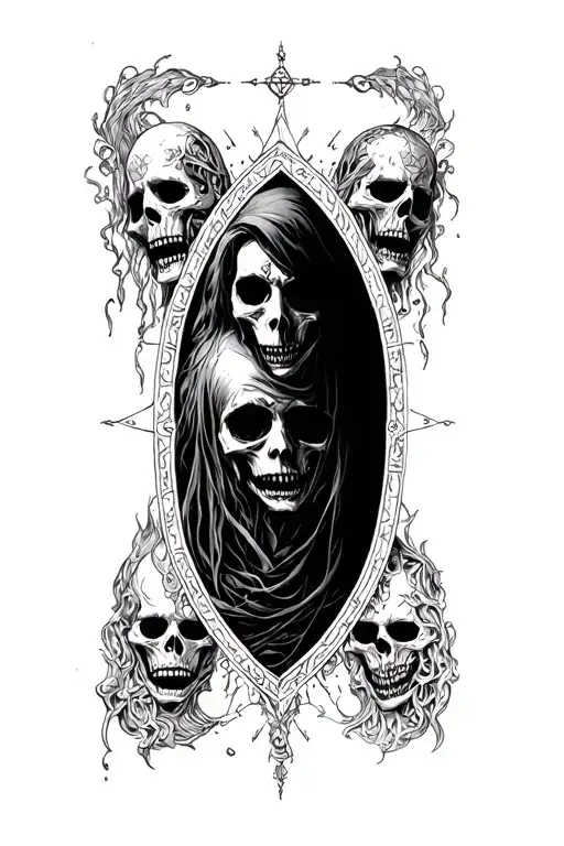 necromancer's book surround by faces of anguished souls tattoo design idea