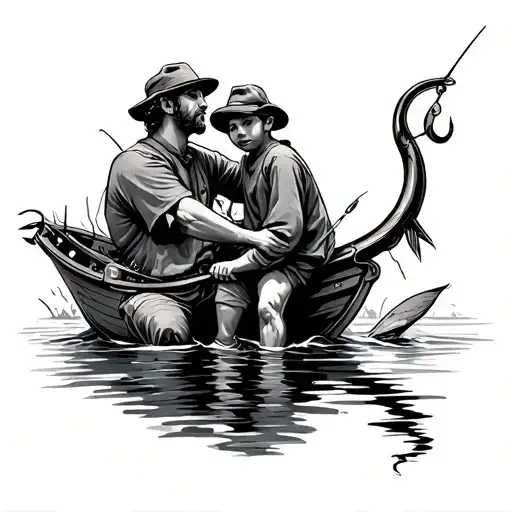 father son fishing hook tattoo design idea