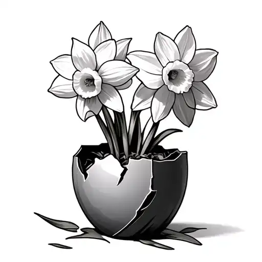 daffodils in a broken vase tattoo design idea