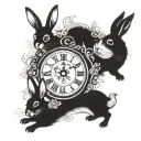 witchy clock and rabbits tattoo design idea