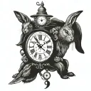 witchy clock and rabbits tattoo design idea