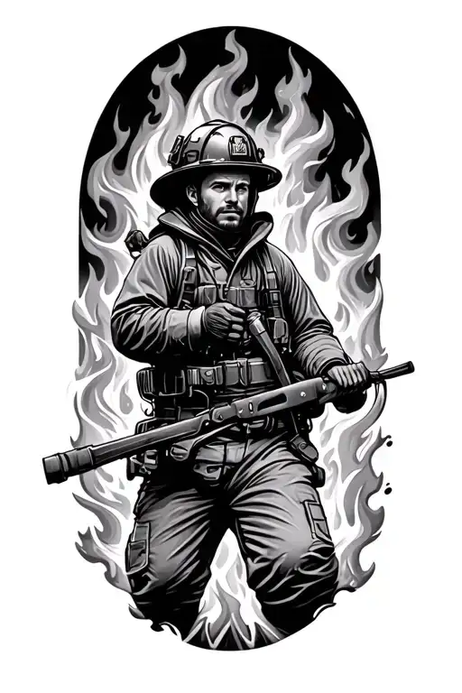 firefighter battling flames tattoo design idea