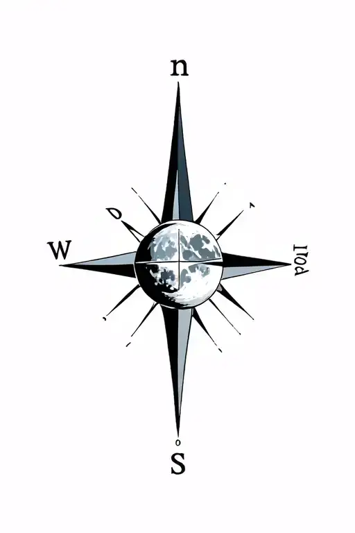 waxing gibbous moon with simple compass in memory of daddy tattoo design idea