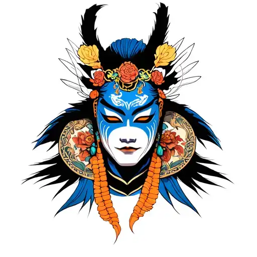 Blue Spirit mask with Kyoshi warrior makeup tattoo design idea