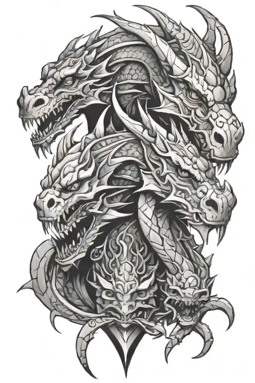 dragons, knights, head collectors tattoo design idea