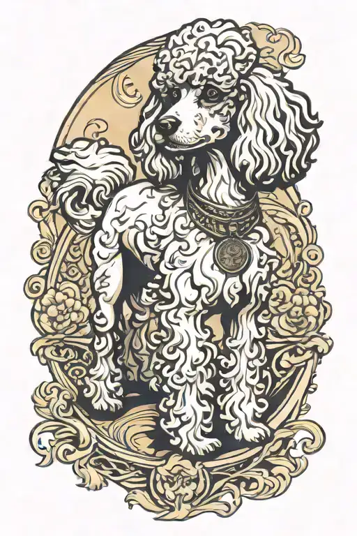 dog poodle maltese white and beige art noveau tattoo design idea