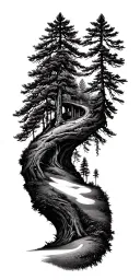 pine forest wrap around tree golf course family tattoo design idea