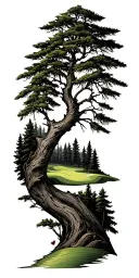 pine forest wrap around tree golf course family tattoo design idea