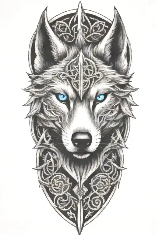 wolf with blue eyes on armor tattoo design featuring Celtic trinity knot  tattoo design idea