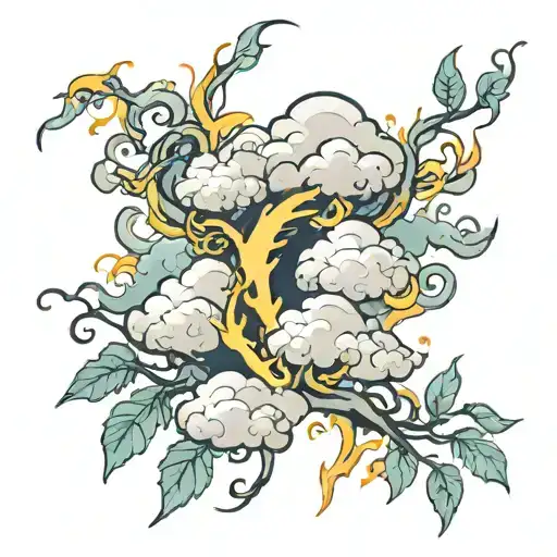 Cloud with lightning flowing into vines growing tattoo design idea