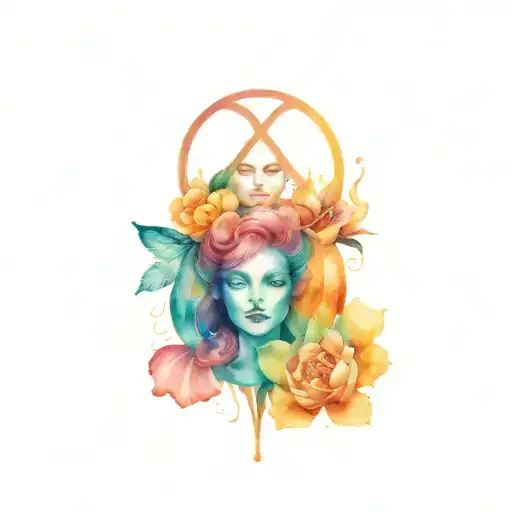 trap and love and psyche with heads tattoo design idea