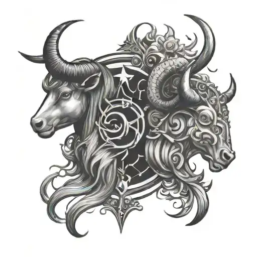 taurus virgo Capricorn zodiac signs merged tattoo design idea