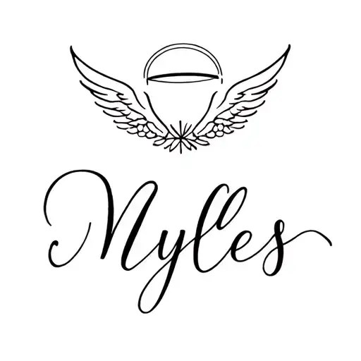 The names Myles with angel Halo over in wedding style cursive tattoo design idea