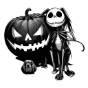 black and white Jack Skellington with his ghost dog zero and a pumpkin  tattoo design idea