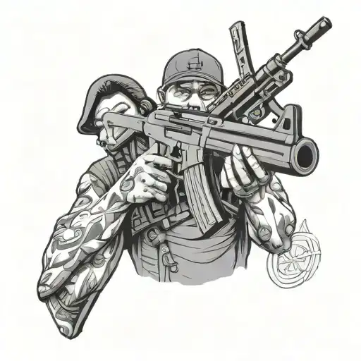 babyface angle holding a ak47 tattoo design idea