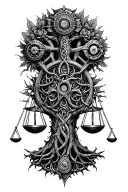 gothic celtic steampunk tree of life, libra scale, harley davidson engine tattoo design idea