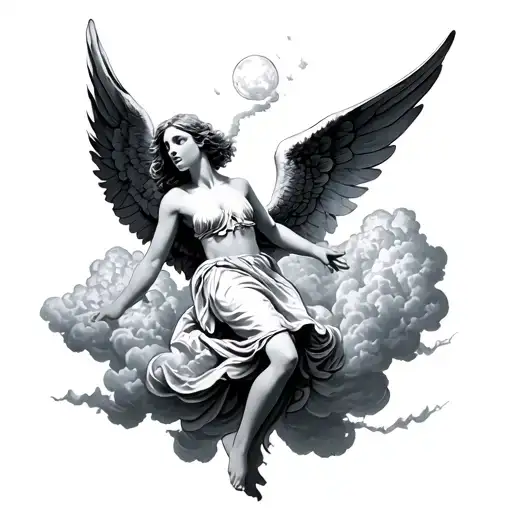 Fallen angel falling from clouds tattoo design idea
