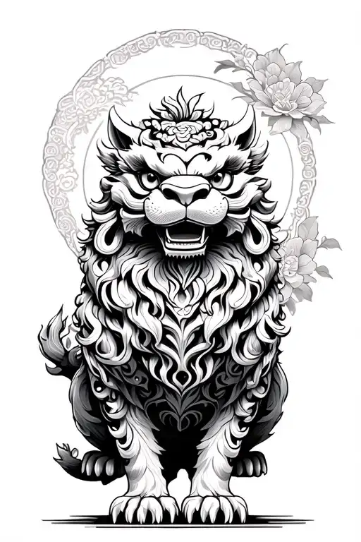Japanese foo dog guarding a temple tattoo design idea