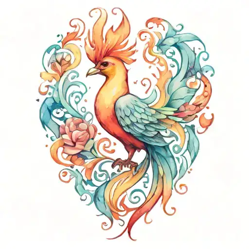 heart phoenix tattoo design idea