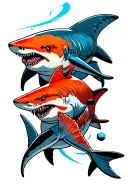 2 sharks together and one left out to the side with a blue ball tattoo design idea